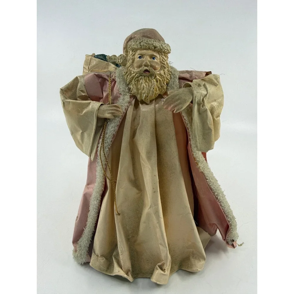 Vintage Silvestri Handcrafted Santa Claus Tree Topper Pink Cream Figurine 7.5